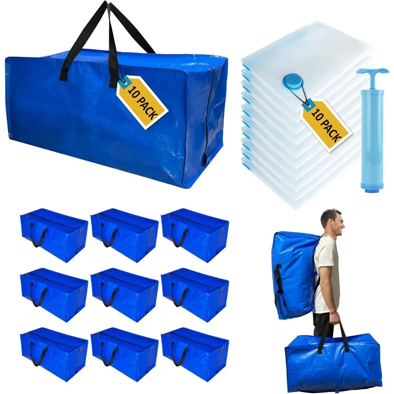 Duty Extra Large Moving Bags with Backpack Straps & Vacuum Storage Supply Combo, Totes Handles Zippers for Space Saving