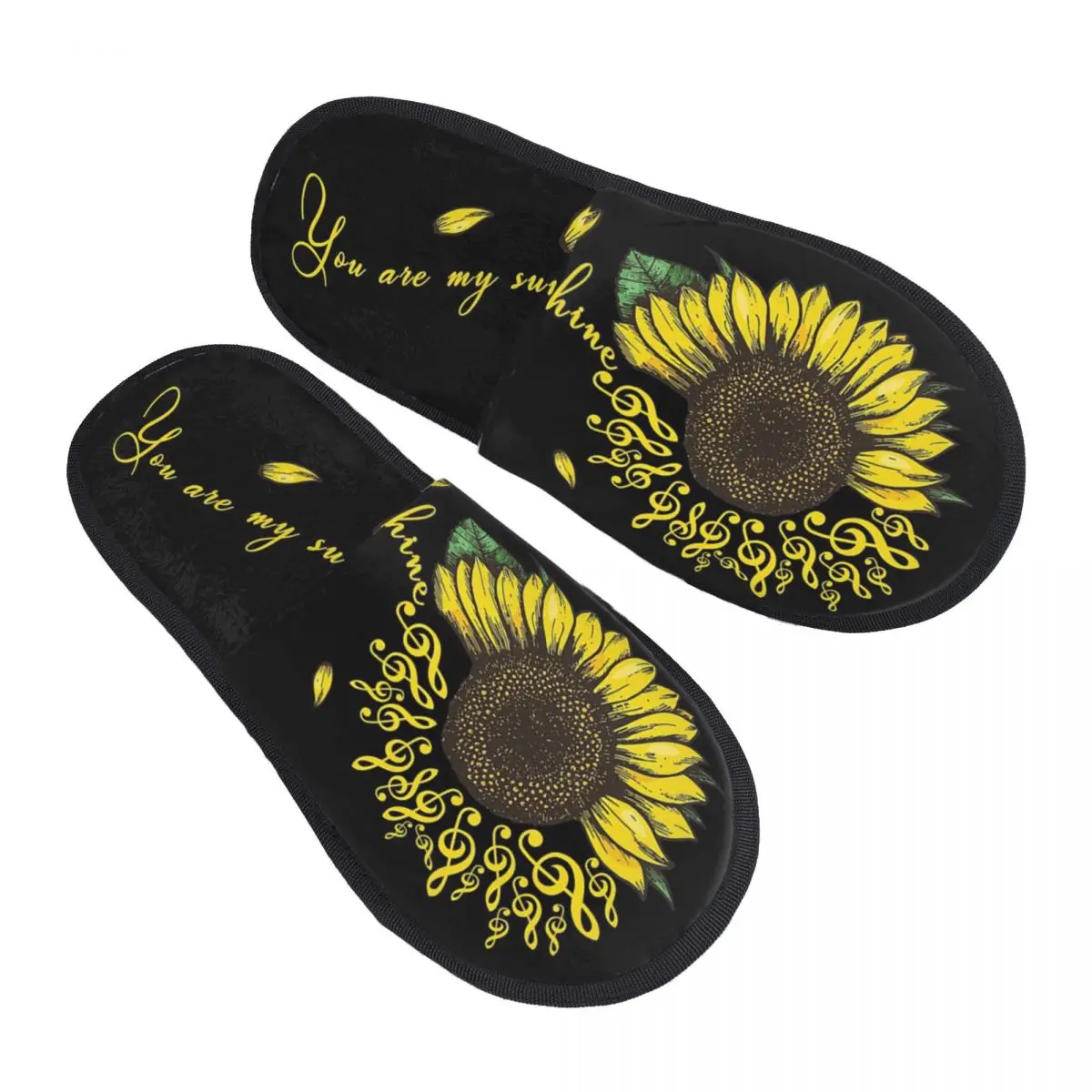 Indoor Sunflower Music Notes Warm Slippers Home Plush Slippers Home Soft Fluffy Slippers