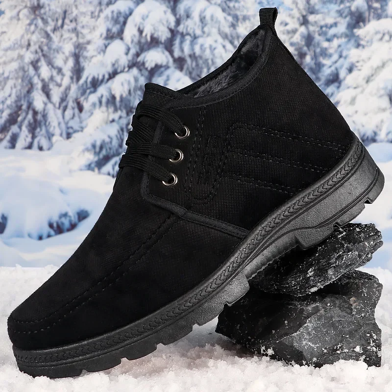 

Winter Men Shoes Warm Fur Snow Boots Waterproof Suede Furry Leather Ankle Chelsea Boots Male Fluffy Plush Shoes Outdoor Footwear