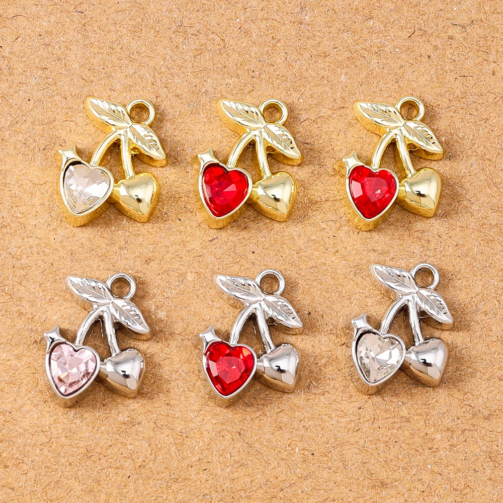 

5pcs 12*10mm Crystal CZ Cherry Pendants Charms for Jewelry Making Earrings Necklace Bracelet DIY Accessories Supplies