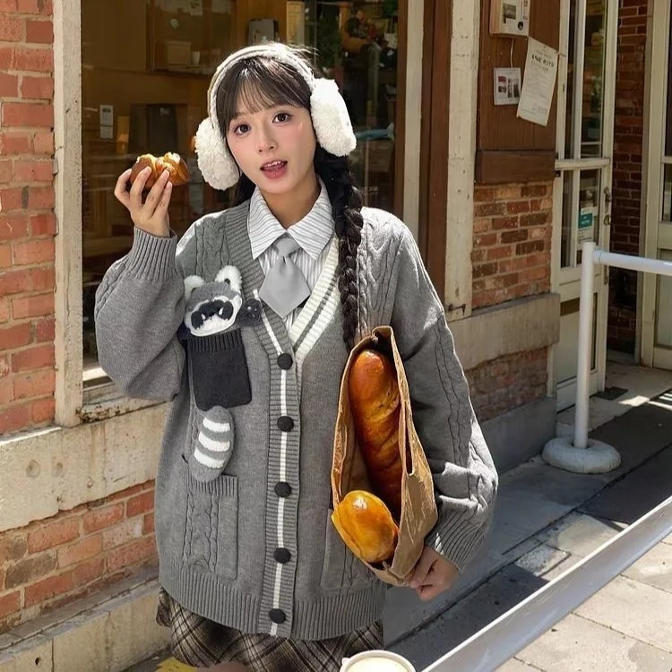 

2025 Fall Winter Preppy Oversized Turtleneck Cardigan Wool Blend Chunky Knit Sweater for Women