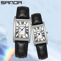 SANDA Luxury Couple's Quartz Watches Wear Resistant Leather Strap Square Dial Waterproof Sport Casual Women Watches For Couple