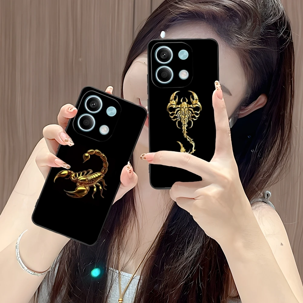 Colored Golden Scorpio Mobile Cell Phone Case for Xiaomi POCO M6 M5 M4 M3 X6 X5 X4 X3 F6 F5 F4 F3 F2 C40 Pro GT 5G Black Cover