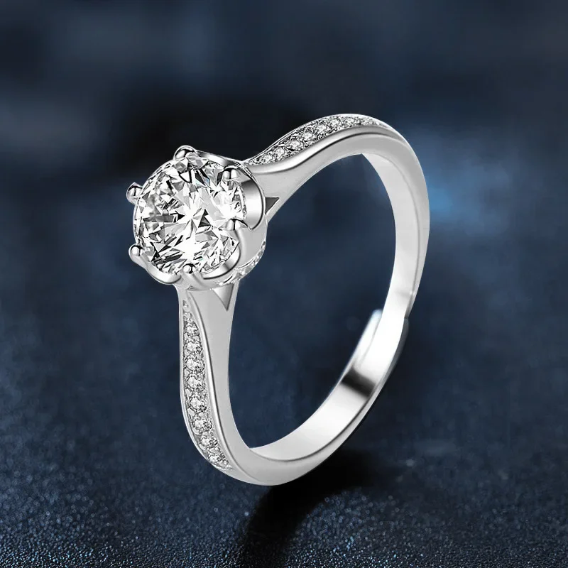 Bague Moissanite en or 18 carats PT950 pour femme, bague en diamant à six griffes, ouverture réglable, bourgeon