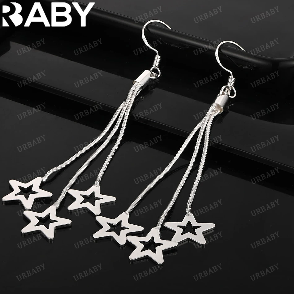 

URBABY 925 Sterling Silver Earrings Tassel Stars Drop Earrings Jewelry Fashion Party and Daily Wear