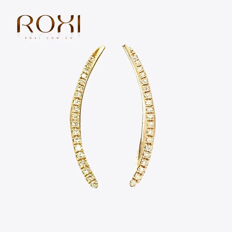 ROXI Career Crystal Scimitar Stud Earrings for Women Crescent Moon Earing Jewelry 925 Sterling Silver Unusual Earrings Piercing