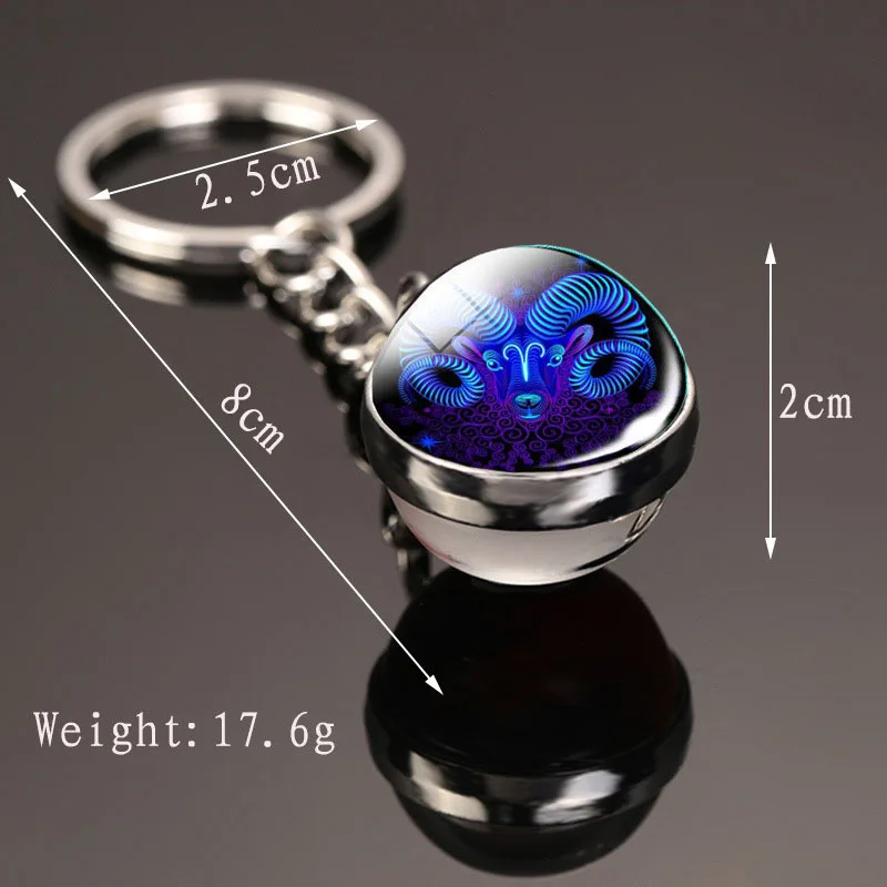 المعلقات الكرة الزجاجية 12 كوكبة المفاتيح الإبداعية هدية للنساء الرجال زودياك تسجيل مفاتيح معدنية حلقة حقيبة الموضة الملحقات