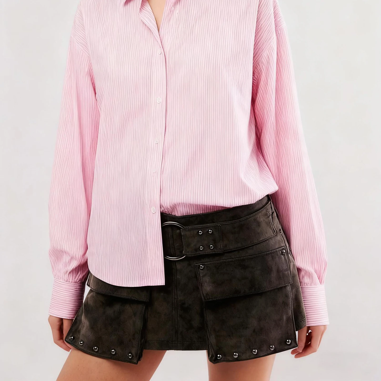Women's Rivet Trimmed Skorts Fashionable Solid Color Slim Fit Low Waist Mini Skirts with Shorts Underneath for Beach Daily Wear