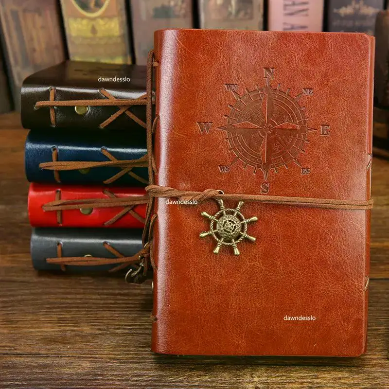 Retro Spiral Notebook Diary Notepad Vintage Pirate Anchors PU Leather Note Book Replaceable Stationery Gift Traveler Journal