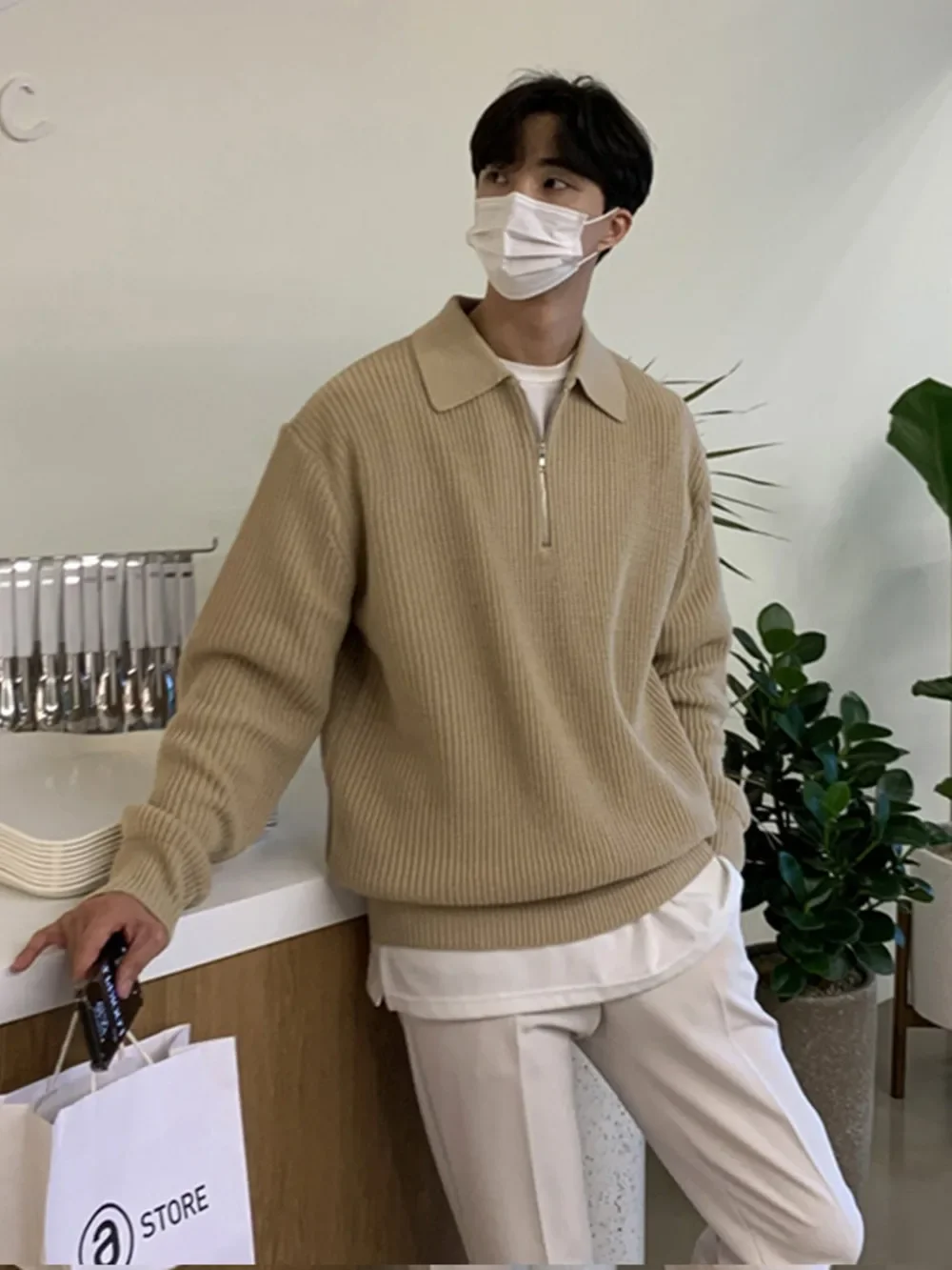 

Lapel Sweater Autumn Winter Men Warm Fashion Casual Knit Pullover Loose Zipper Long Sleeve Sweater Male Jumper Clothes