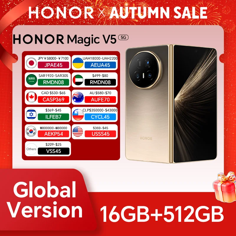 NEW HONOR Magic V5 16GB+512GB Foldable OLED Screen 5G Smartphone Snapdragon 8 Elite 5820 mAh Battery 50W Wireless SuperCharge