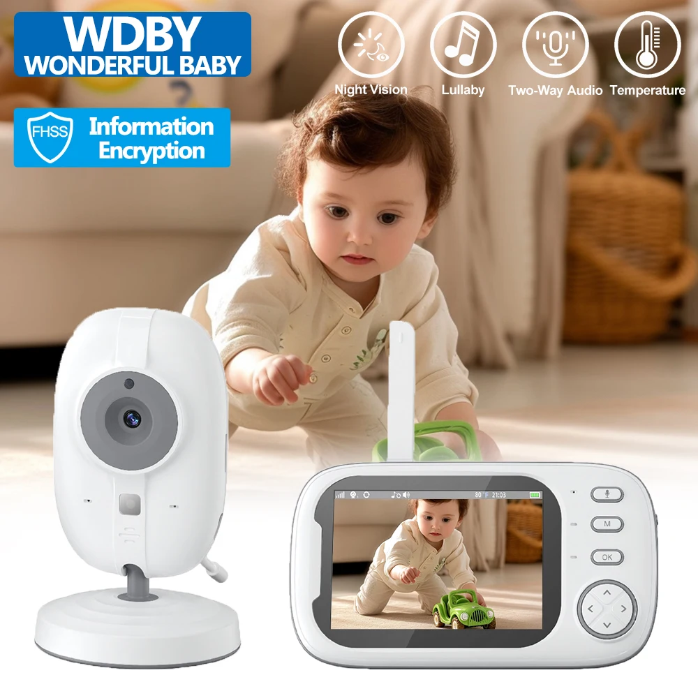 Wireless 3.2 Inch Video Color Baby Monitor High Resolution Baby Nanny Night Vision Security Camera Temperature Monitoring ABM600