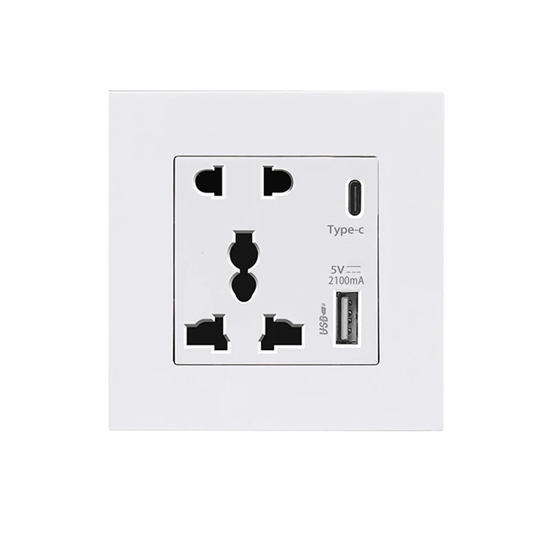 New【Power Supply 2100MA USB Socket International Panel 13A UK Wall Type C Interface】