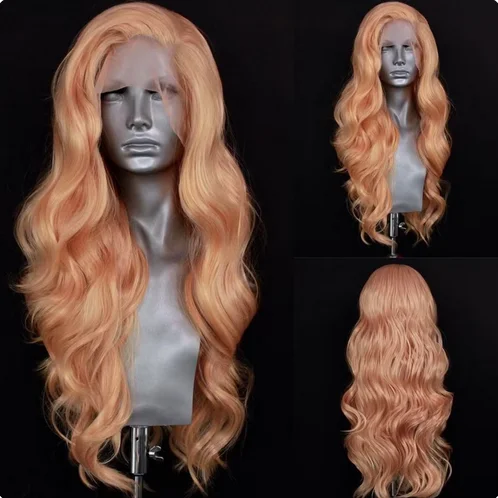 

Synthetic Lace Front Wigs Orange Wavy Long For Black Women With Baby Hair Heat Resistant Fiber Hair Preplucked Daily Wear Wigs