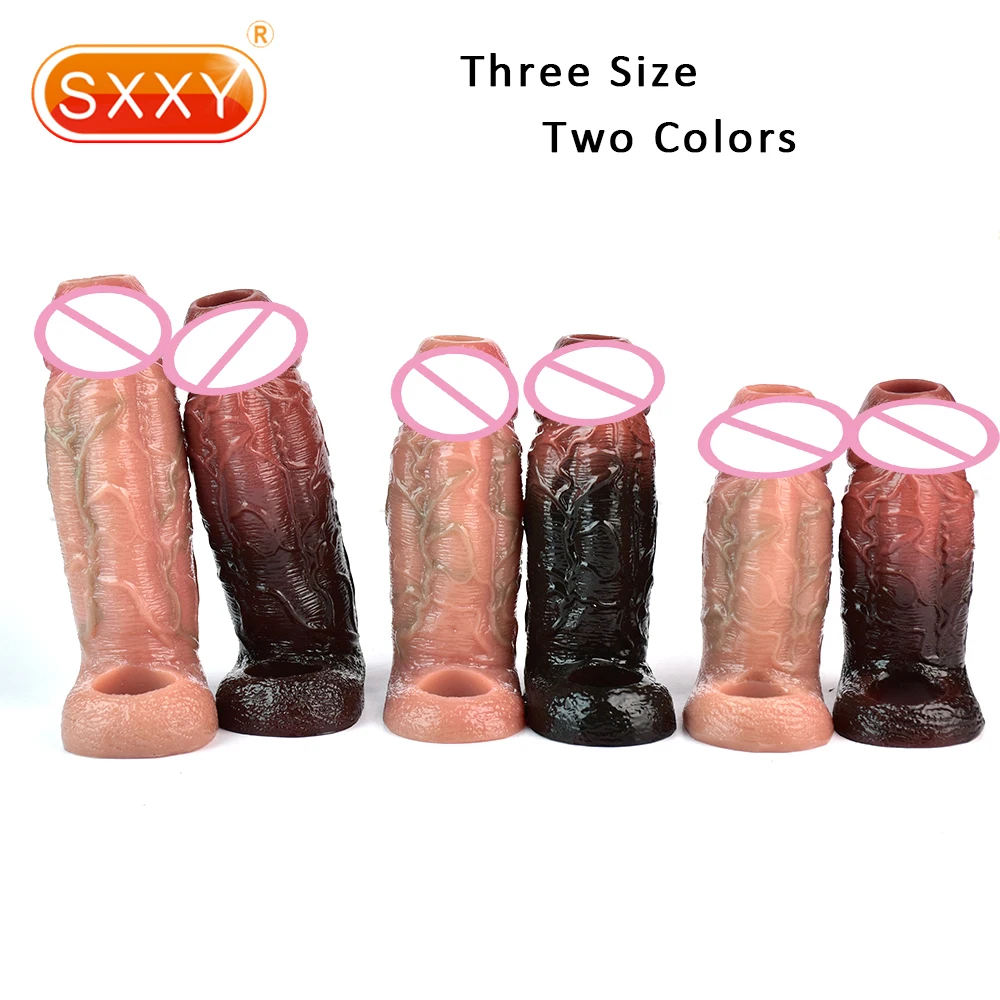 SXXY Three Styles Two Colors Realistic Penis Sleeve Reusable Cock Cover For Men Delay Ejaculation Dick Enlargement Adult Toy