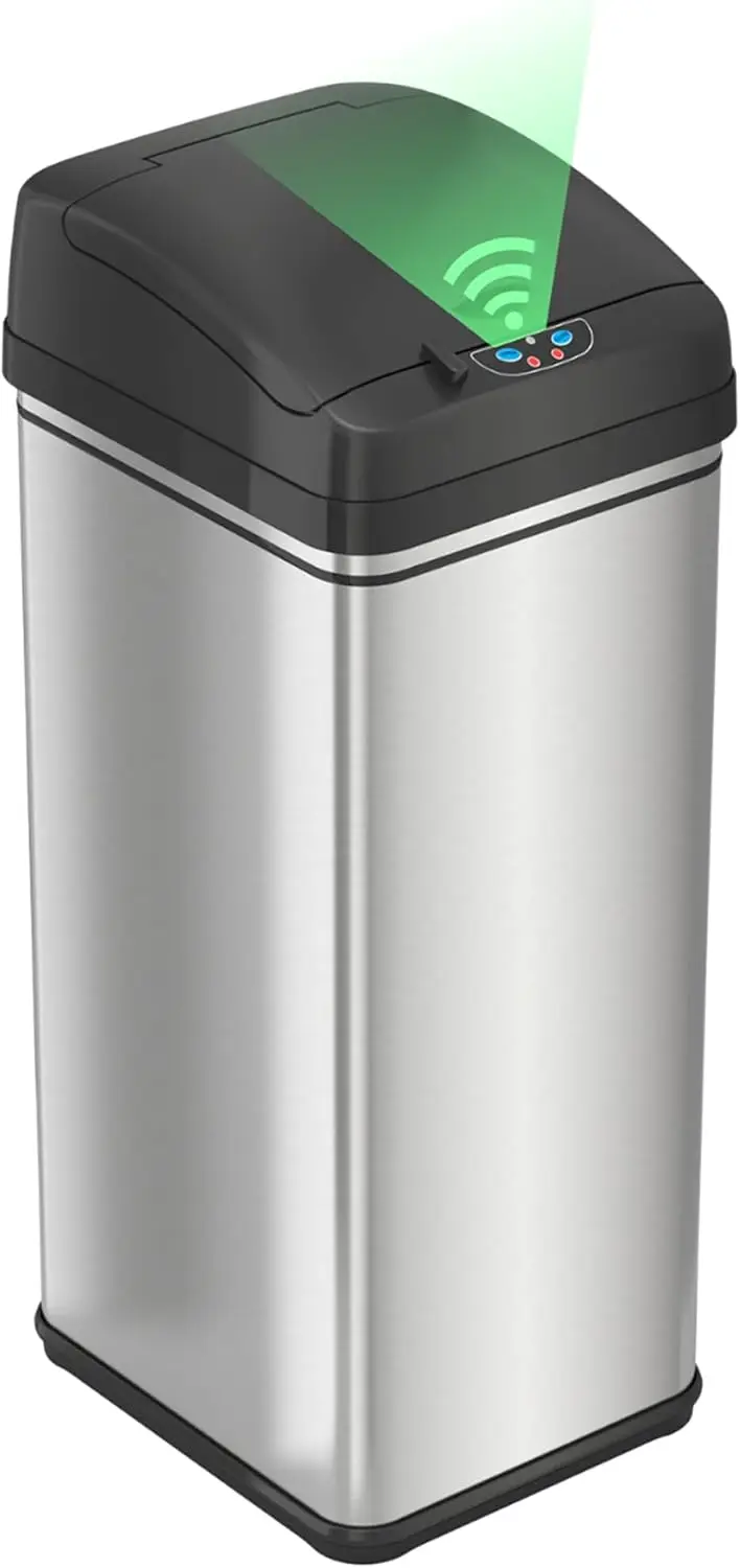 

13 Gallon Touchless Stainless Steel Trash Can with Odor Filter, Lid Lock for Kitchen Home Office