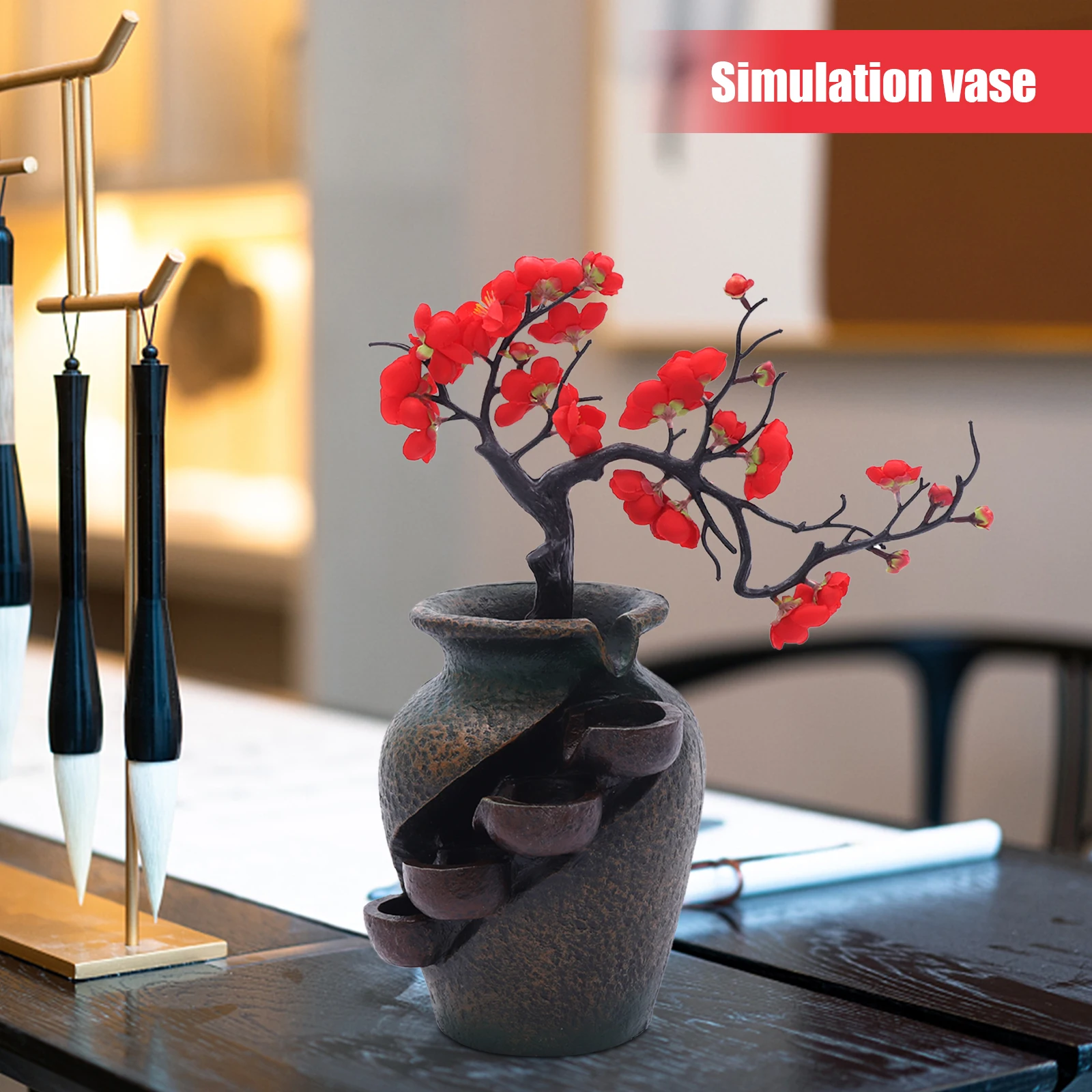 

11.8*7.1*15.7 in Lightweight Waterfall Vase Fountain with Simulation Tree with Flowers for Living Rooms, Offices, Study Rooms