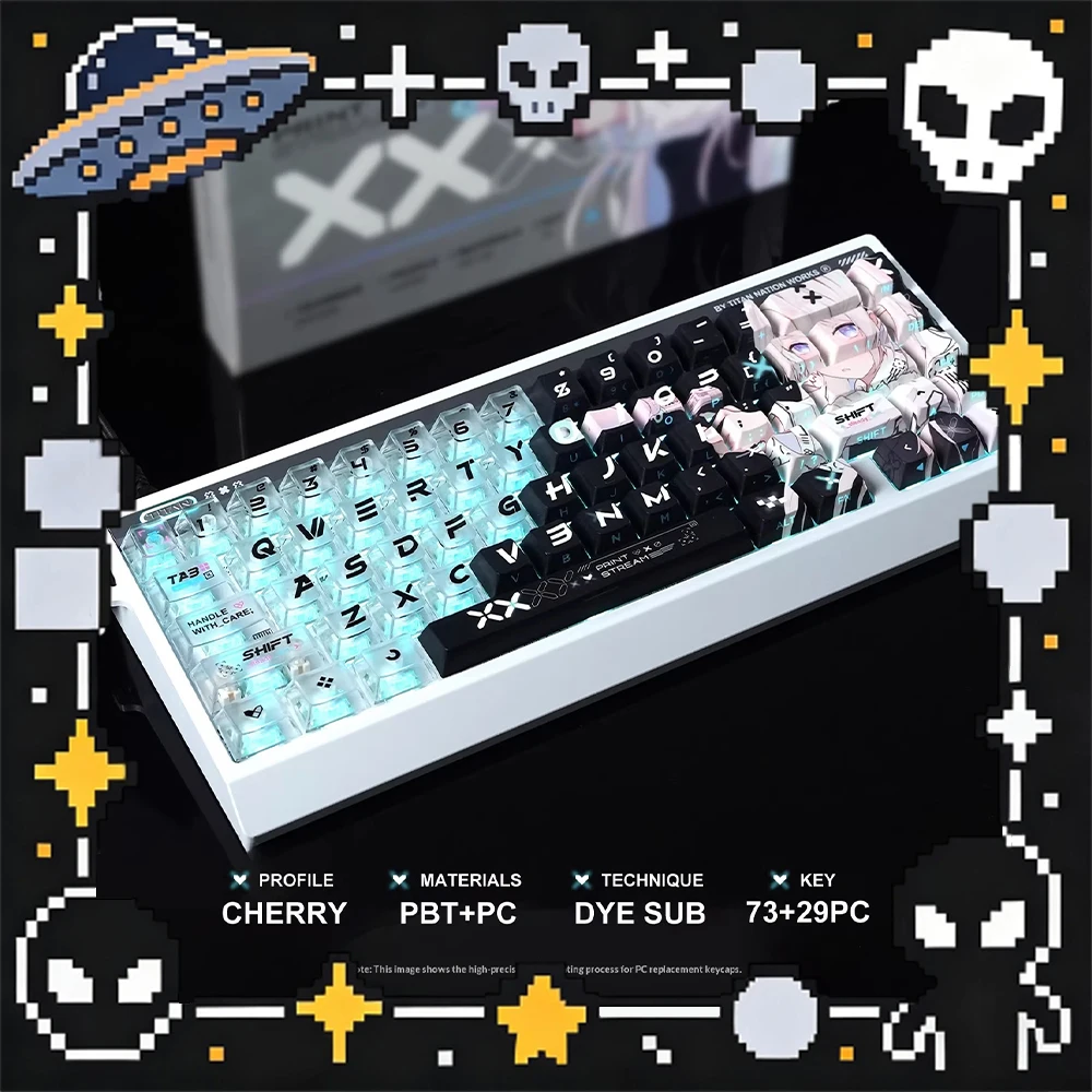 TITANNATION Printed Girl PC Keycaps Thermal Sublimation Factory Side Penetration Keyboard Keycaps Adapt Bee Made68 PC Accessorie