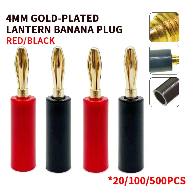 

20Pcs 4mm Gold-Plated Banana Head Pure Copper Power Amplifier Audio Diy Audio Speaker Plug Welding-Free Head Lantern Head