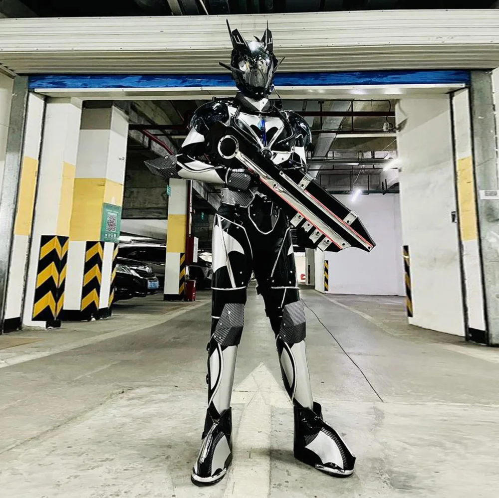 Cyberpunk Future Warrior LED Robot Mech Performance Costume Mechanical Armor Cosplay Suit with Bar Lighting view 2