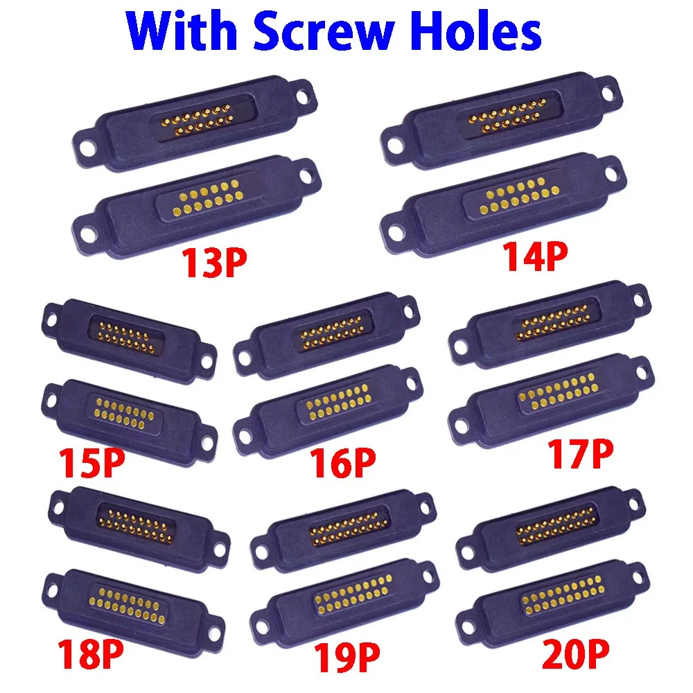 

13P 14P 15P 16P 17P 18P 19P 20Pin With screw holes Waterproof Magnetic Pogo Pin Connector 2A Spring Loaded DC Power Socket