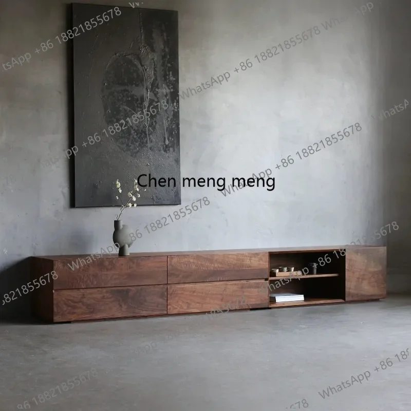 G153 North American black walnut wabi wind TV cabinet Italian minimalist log floor-to-ceiling TV storage locker