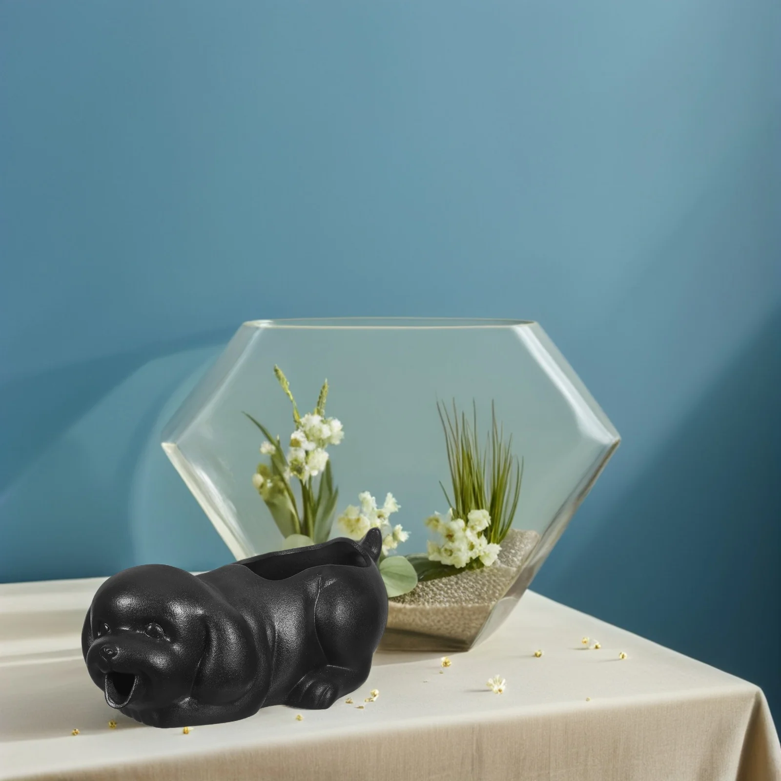 

Ceramic Dog Aquarium Decor Water Spitting Fountain Puppy Jar Planter Fish Tank Sculpture Indoor Outdoor Garden Pond Water