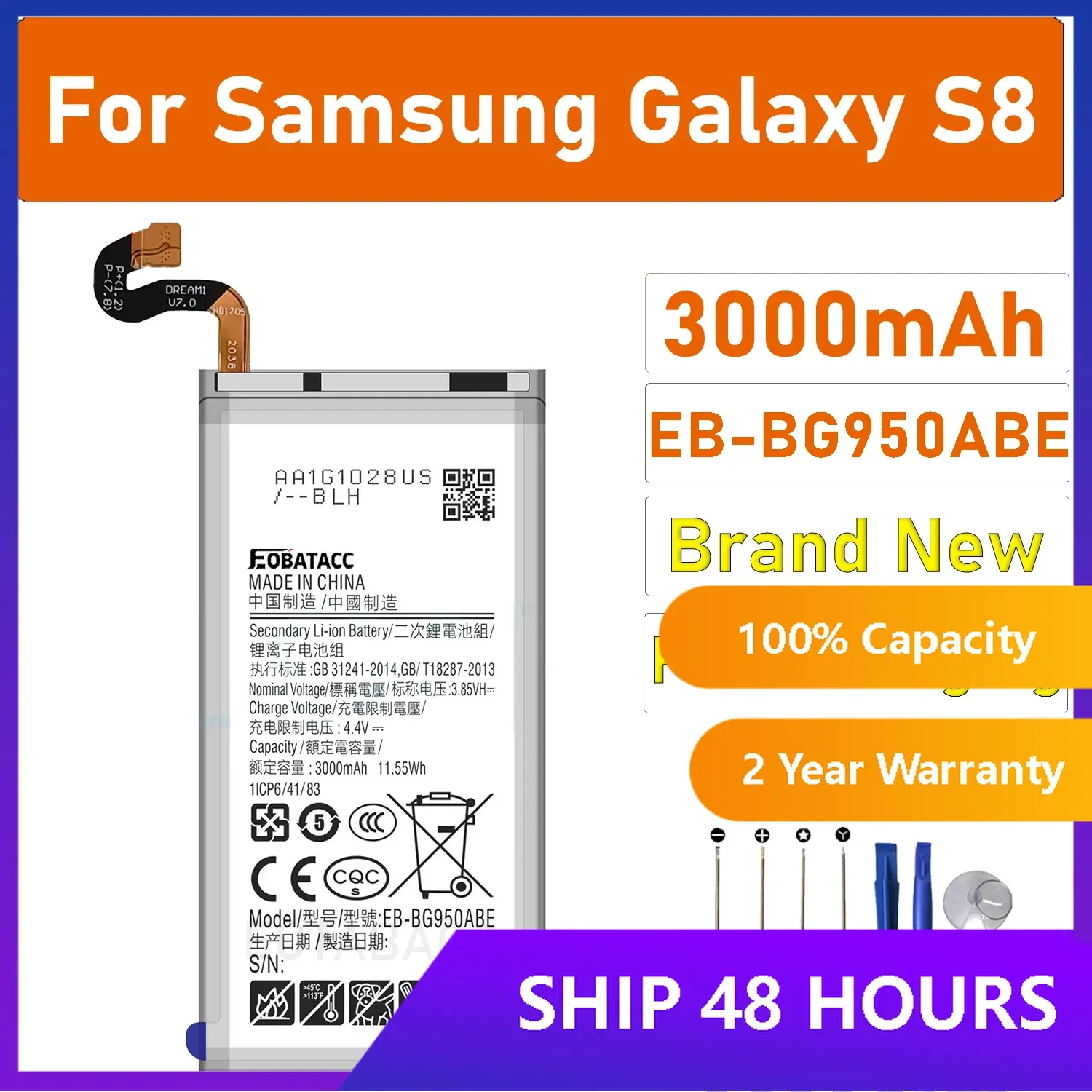 

2025 YEARS EOTABACC 100% Original EB-BG950ABE Battery For Samsung S8 G950FD G9500 Battery+Tools