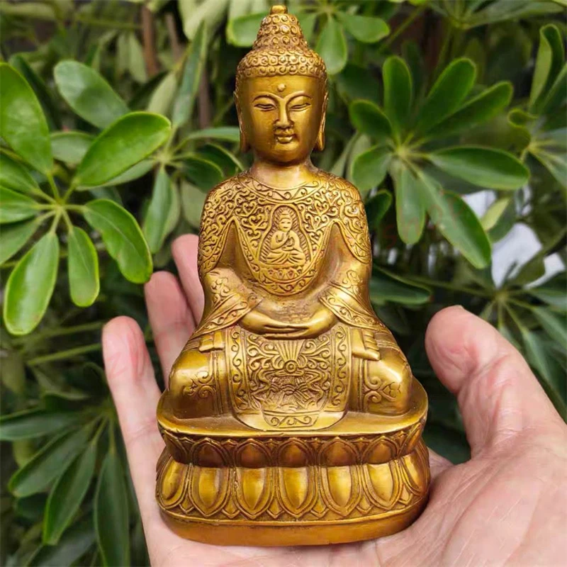 

Brass Namo Amitabha Buddha statue, Sakyamuni Buddha statue, exquisite household craft religious geomantic ornaments