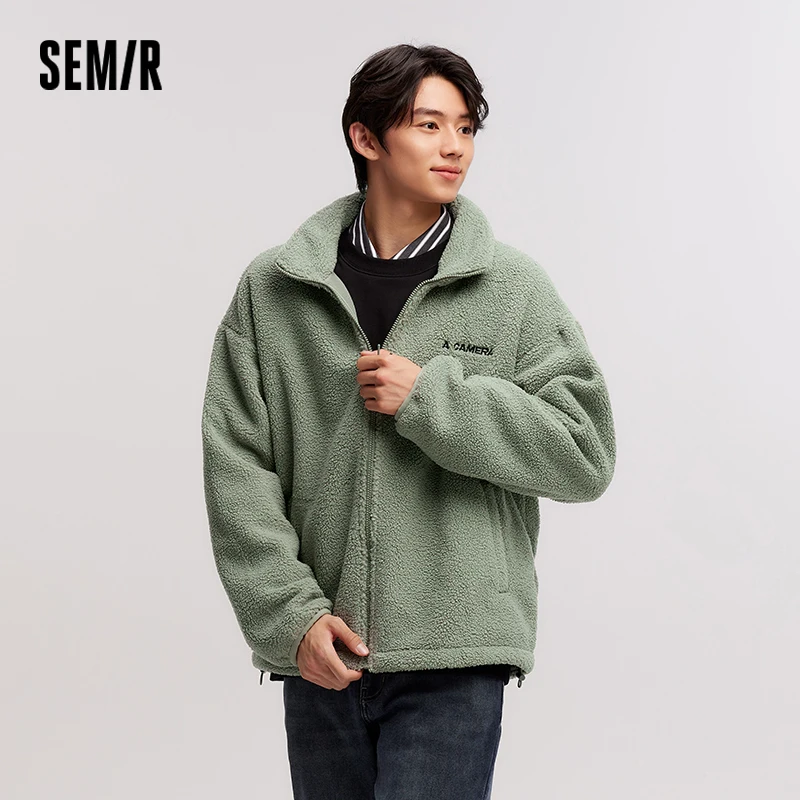 

Флисовая куртка Semir, мужская свободная посадка, плюшевое пальто с вышивкой и воротником-стойкой, новинка 2025, зимняя повседневная уличная одежда