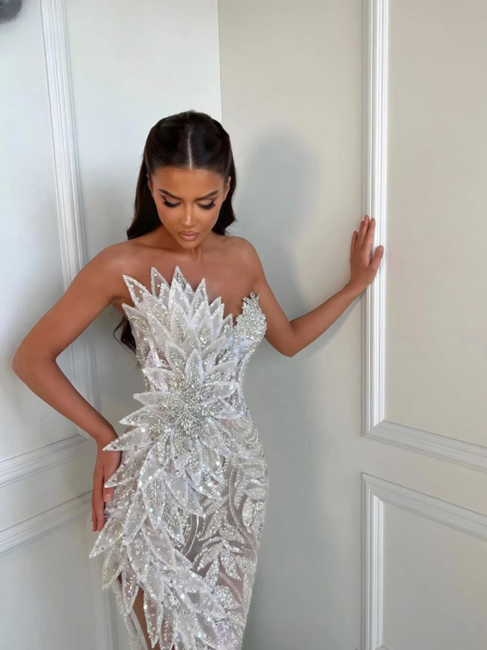 Vestido De noche romántico con escote corazón, cuentas De lentejuelas brillantes, vestido De graduación De cristal, vestido De cóctel recto elegante, bata De boda