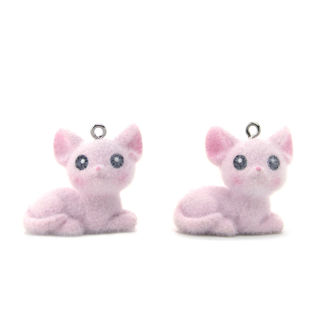20pcs 3D Flocking Resin Fox Charms Animal Pendants for Necklace Keychains Earrings Making DIY Jewelry Accessories Wholesale