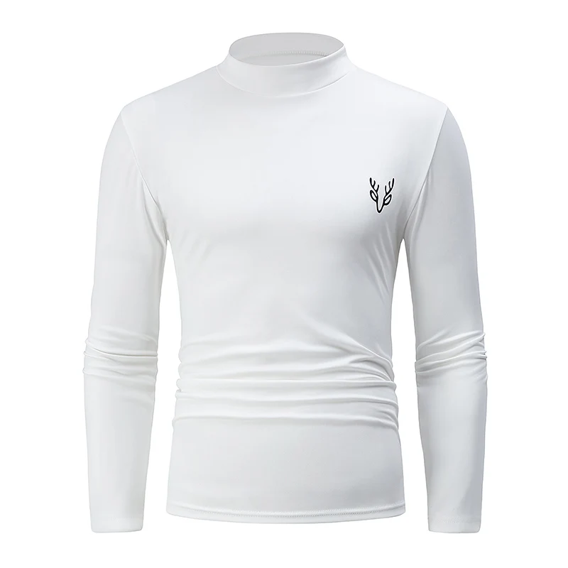 3/1 Piece Autumn And Winter Men's Solid Color Semi High Neck Casual Simple Warm Long Sleeved T-shirt Youth Plus Size Base Top