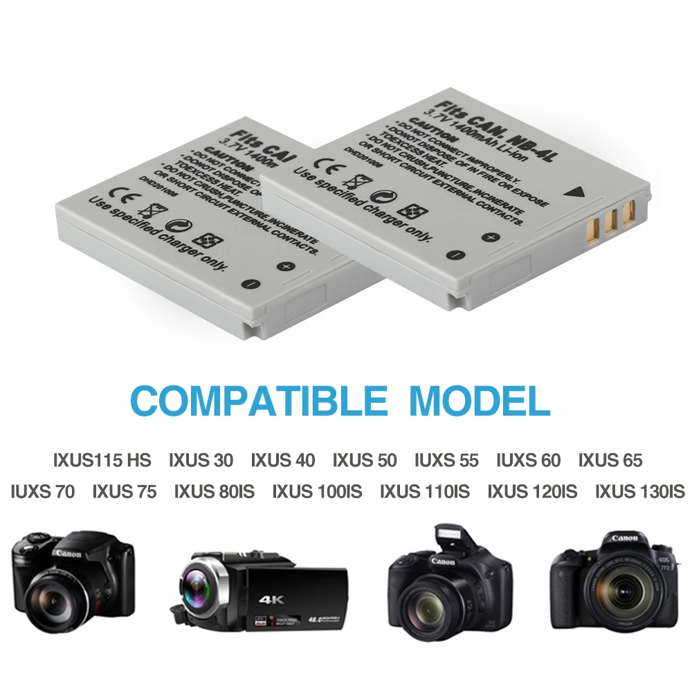 Batteria NB-4L 4L per Canon IXUS 30 40 50 55 60 65 80 100 I20 110 115 120 130 IS 117 220 225 230 255 NB 4L 1400mAh batterie