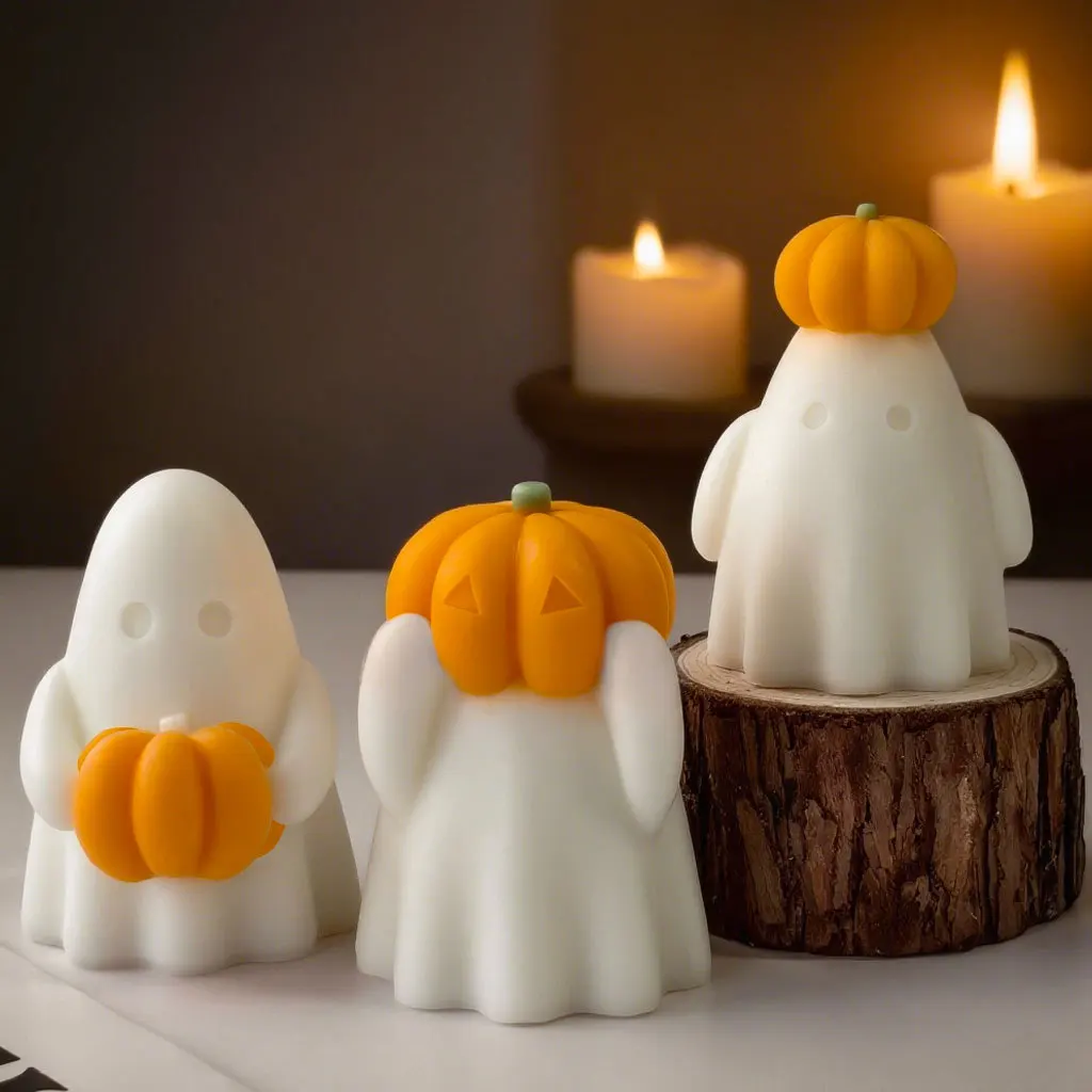 3D Halloween Pumpkin Spooky Silicone Mold DIY Ghost Aroma Candle Resin Plaster Mould Gypsum Ornament Candle Making Supplies