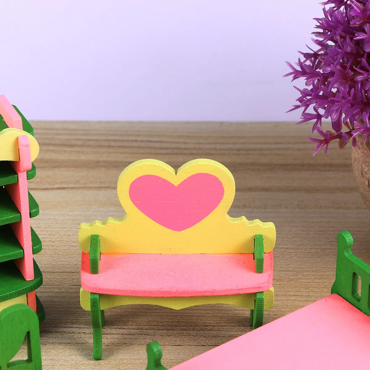 4Pcs Premium Wooden Mini Furniture Set Eco Friendly Educational Kids Playset for Color Cognition Fine Motor Skills Parent Child