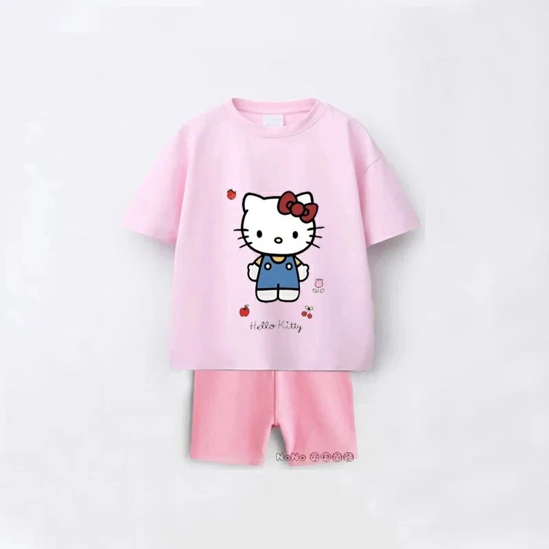 Cartoon Tshirt Shorts 2pcs Short Sleeve Shorts Cartoon Cat Print Tracksuits New Kids Casual Cute Fashion Tees Shorts For Girls