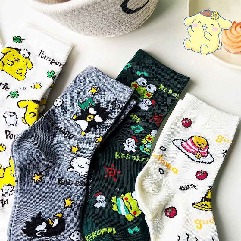 Anime Sanrio Kawaii Socks Pom Pom Purin Bad Badtz Maru Cute Student Summer Thin Comfortable Breathable Socks Toys Girls Gifts