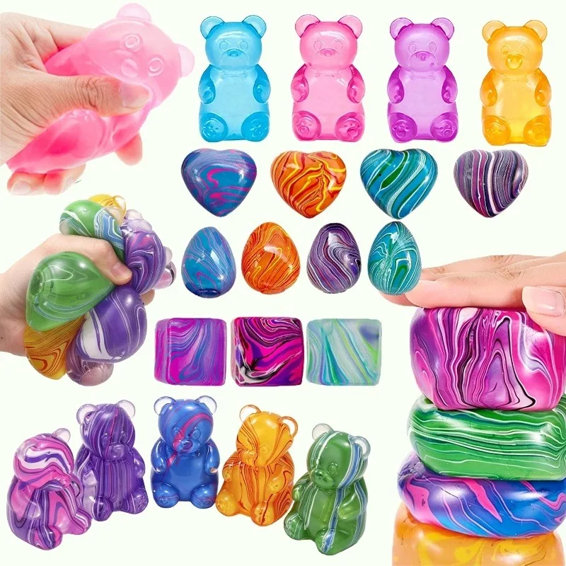 Maltose Squishy Rainbow Marbled Squeeze Toy Random Pick Multiple Styles Stress Relief Toys for ADHD Sensory Relax Fidget Toy