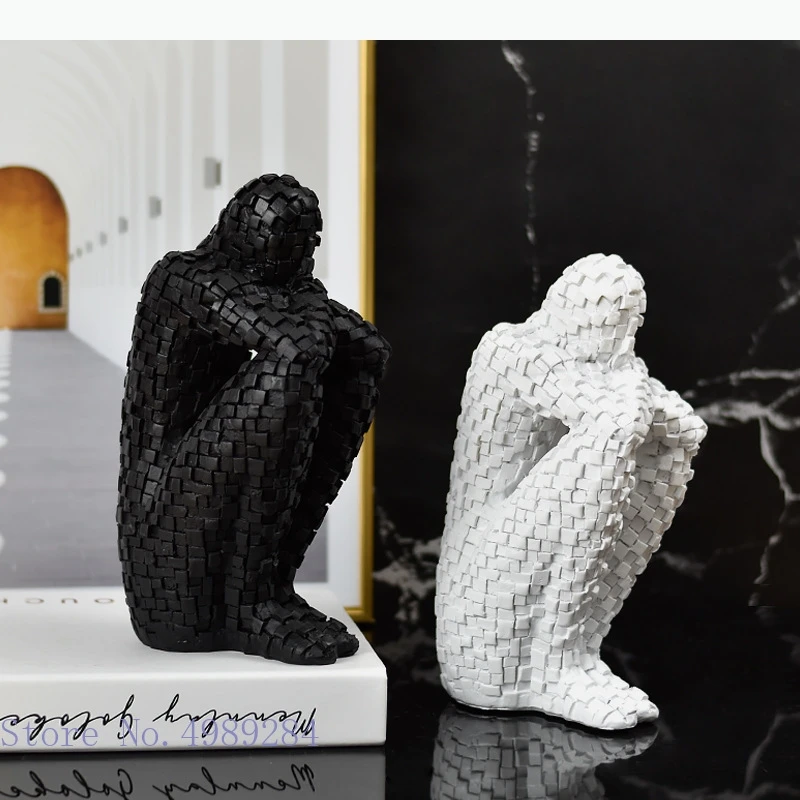 Resin Abstract Statue Mosaic Character Sculpture Uneven Tuck Thinker Man Resin Crafts Ornaments