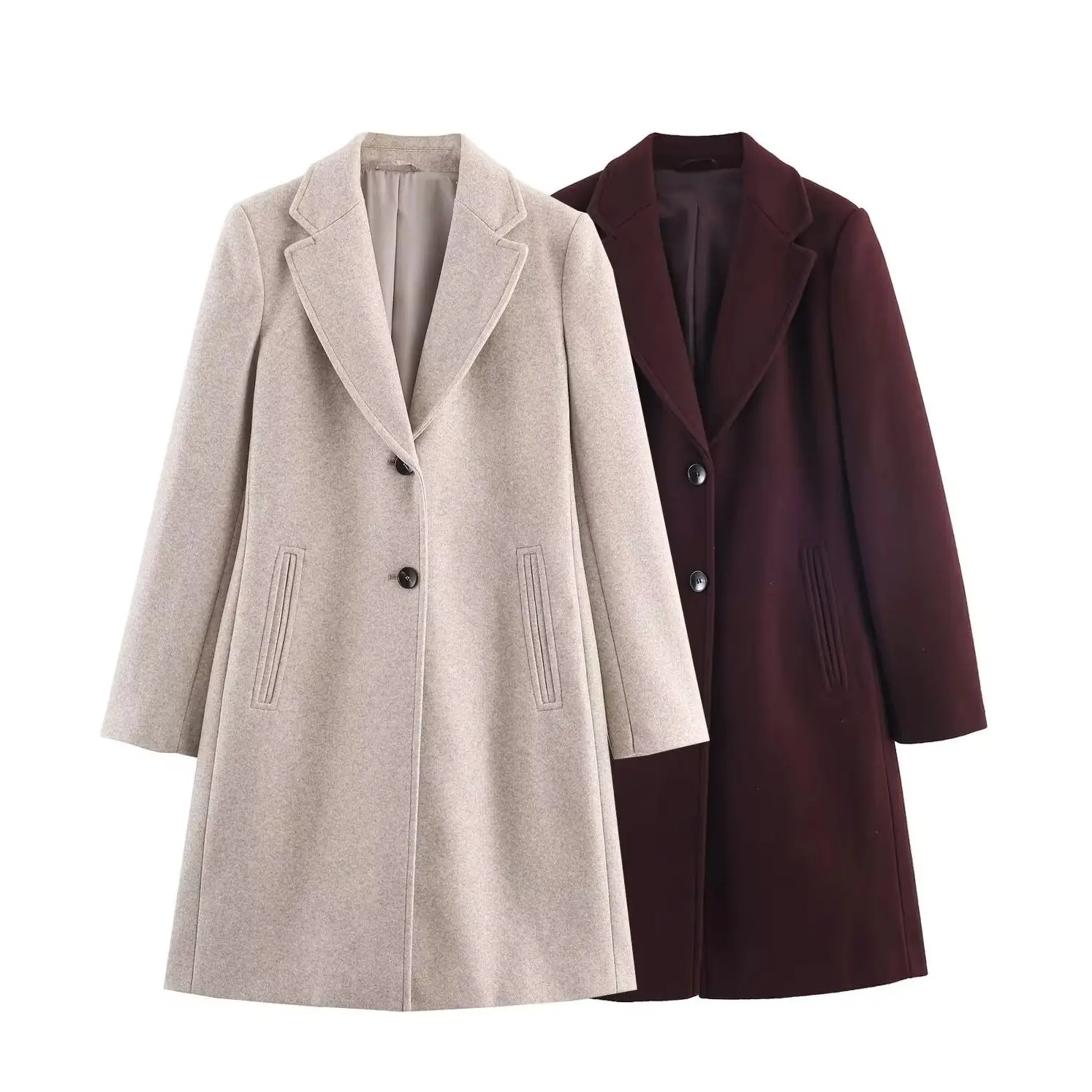 

KONDALA Chic 2025 Women Vintage Elegant Coats Buttons Turn-Down Collar Shoulder-padded Burgundy Streetwear Autumn Casual Coats