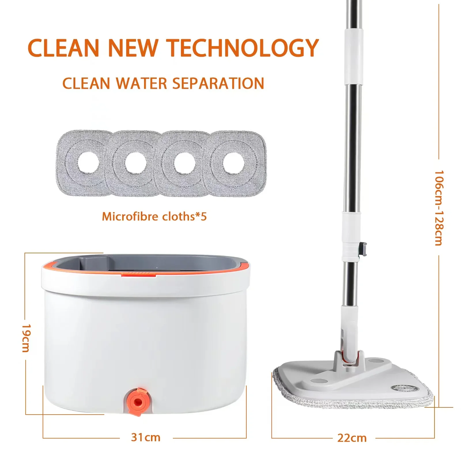 Mop Water Separation Square Mop With Bucket 3PCS Mop Heads 360 Ceaning  Microfiber Lazy Floor Floating Household Cleaning mop