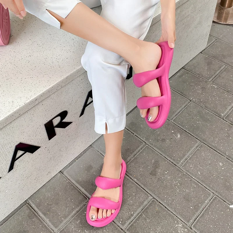 Women Summer Soft Eva Cloud Slippers Outdoor Beach Candy Color Flat Sandals Female Lightweight Non Slip Bathroom Home Slides