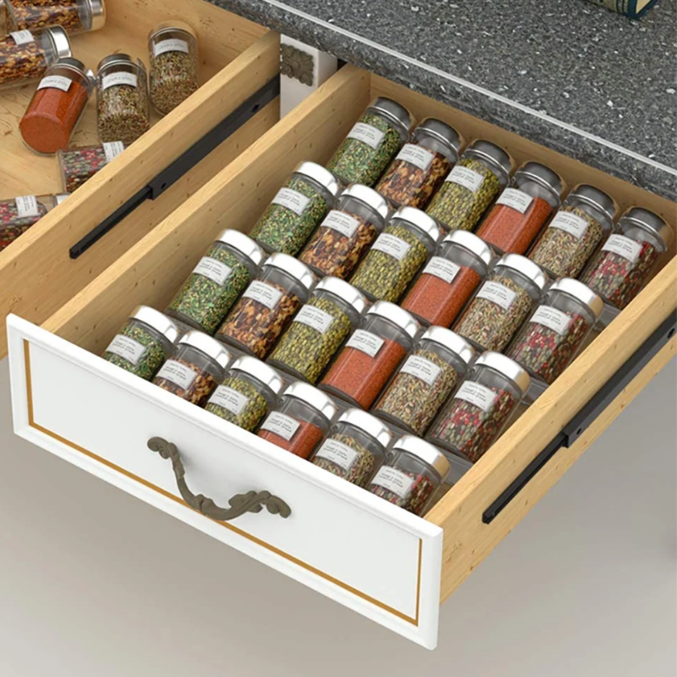 Acrylic Spice Drawer Organizer Rack, Seasoning Bottle Jar Storage, Under Desk Drawer Shelf, Hidden Tray, Kitchen Supplies, 4Tier