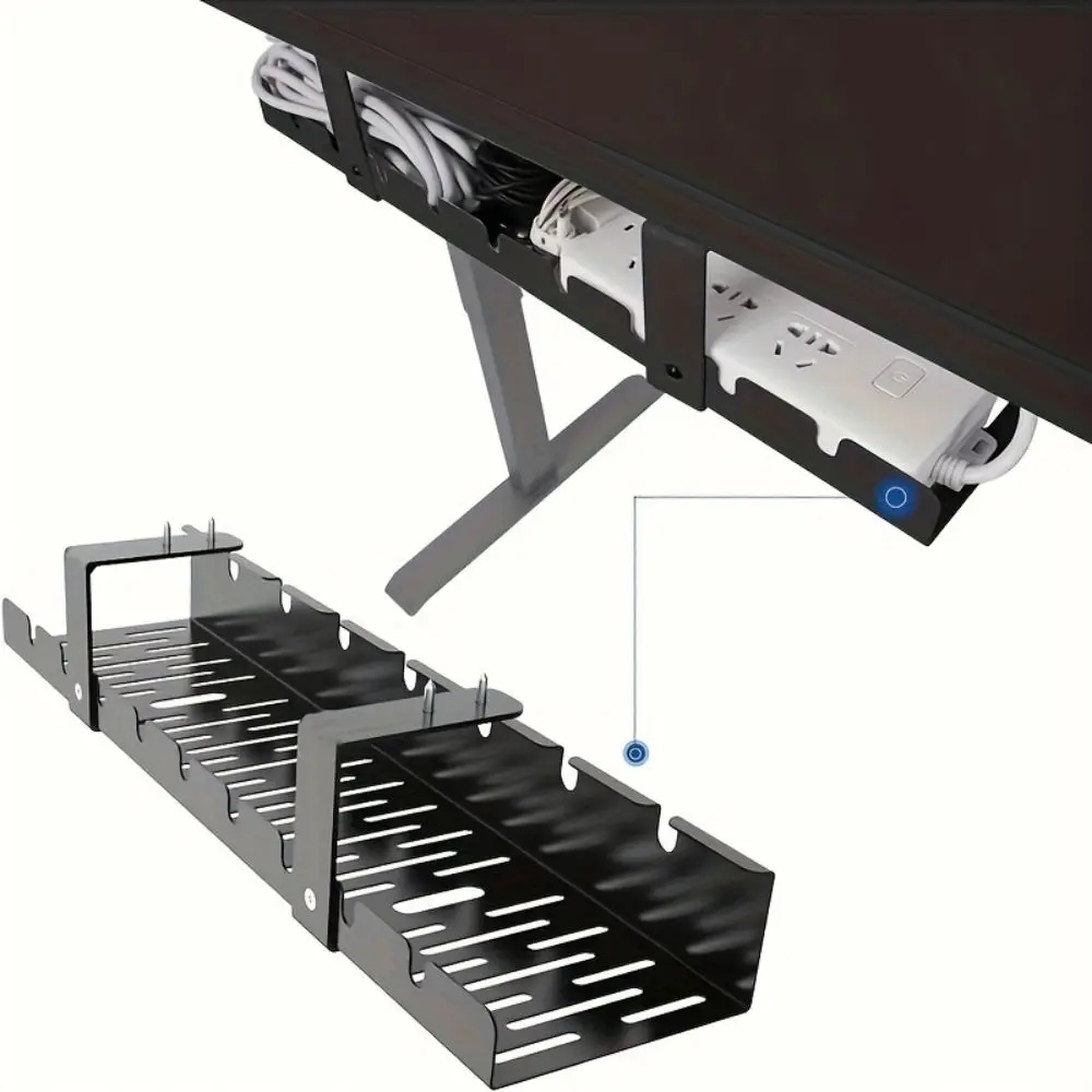 1pc Cable Management Tray Under the Office Desk, Iron Wire Tidy Storage Box, Office and Home Cable Rack, Used for Standing Desks