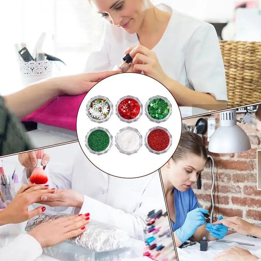 6 farben Weihnachten Schneeflocke Nagel Glitter DIY Weihnachten Nagel Glitter Set Schneeflocken Pailletten Helle Glanz Mehrzweck Glitter Set