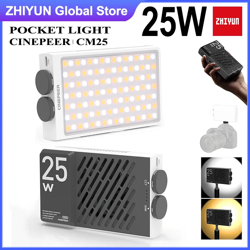 

ZHIYUN CINEPEER CM25 25W LED On-camera Video Lighting Handheld Pocket Fill Light for Photography Youtube TikTok Video Shooting