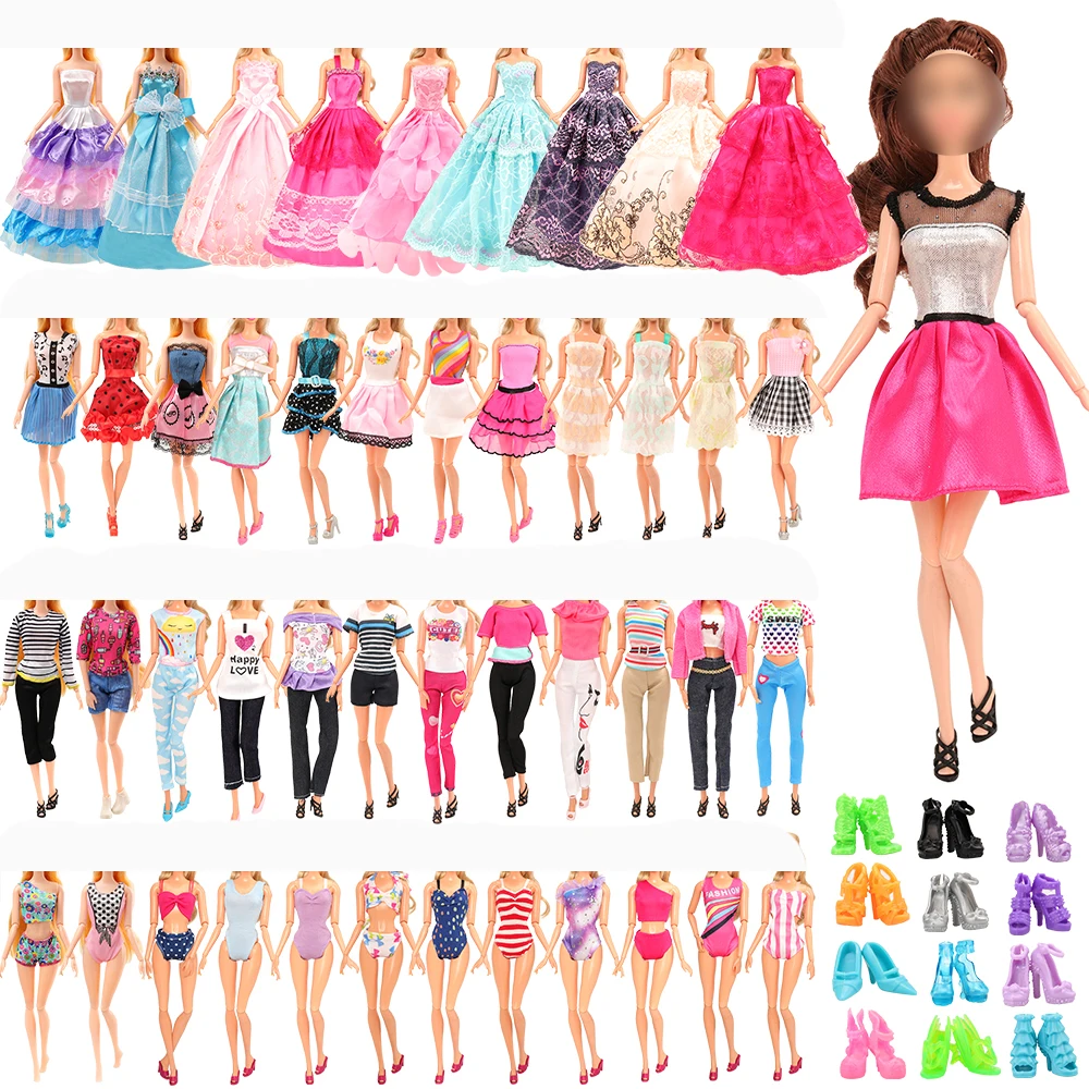 Handmade 22 Item Fashion Doll Clothes Accessories =4 Swimsuit + 2 Tops & Pants + 10 Shoes + 6 Dress for Barbie Toys for Girls