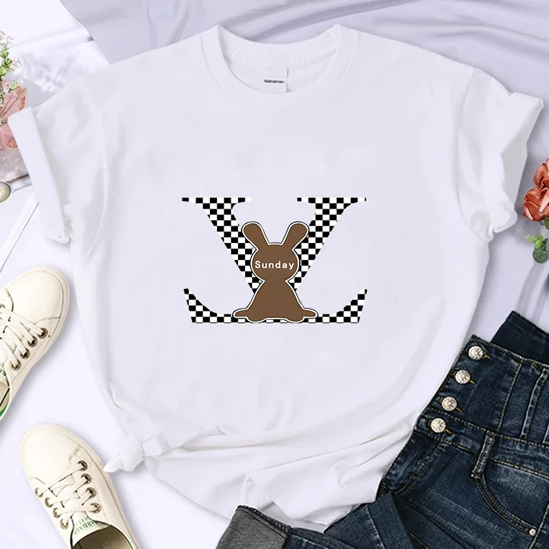 Luxury Brand Rabbit For Women's High-Quality Summer Printing T-shirt 100% Cotton Casual Oversized Y2k Personality Sleeve O-neck