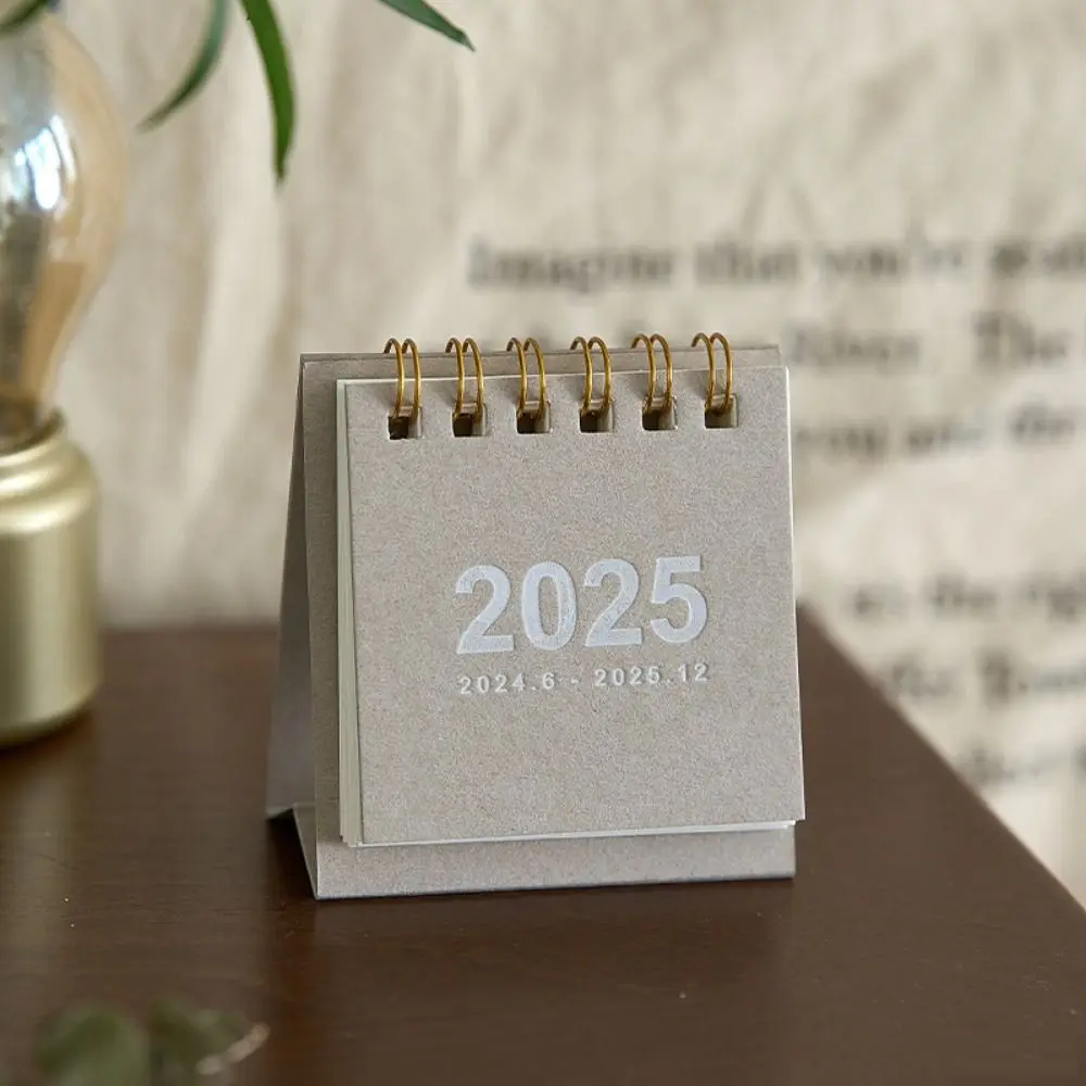 Creative 2024-2025 Calendar Simple Thick Paper Mini Desktop Calendar Portable To Do List Standing Flip Calendar Desk Decoration